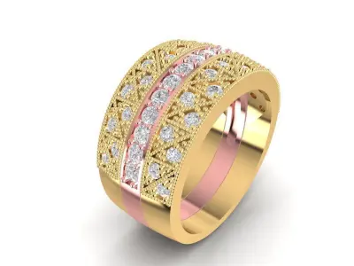 Luxury Wide Pave Diamond Band Ring  3076 3D print model