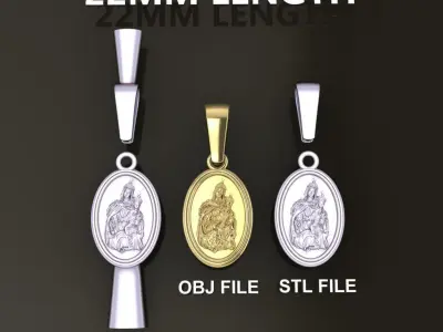 Oval Antique Mother Mary Pendant 22mm Length 3D print model