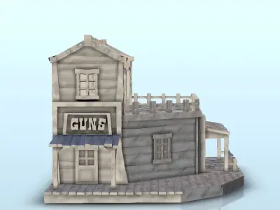 Western gun shop with floor and terrace 11 - USA ACW Civil War 3D print model