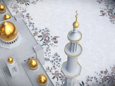  Majestic Islamic Monument with Gilded Roofs White 