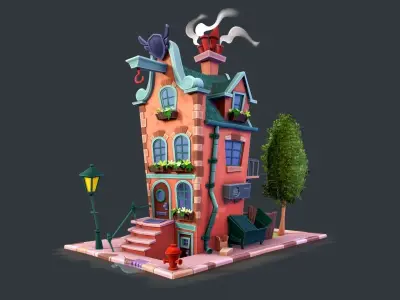 Game Ready Low Poly 3D Model Rabbit House Diorama  Low-poly 3D model