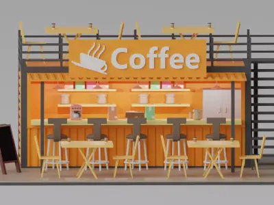 Cartoon Container Coffee Shop Cafe 3D model