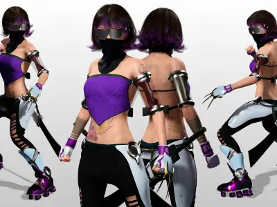 Cyber Ninja Girl Stylized Futuristic Female Character Low-poly 3D model