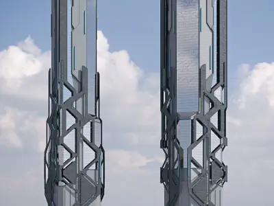 Futuristic sci-fi skyscraper building 3D model purchase