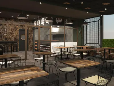 Restaurant interior Low-poly 3D model