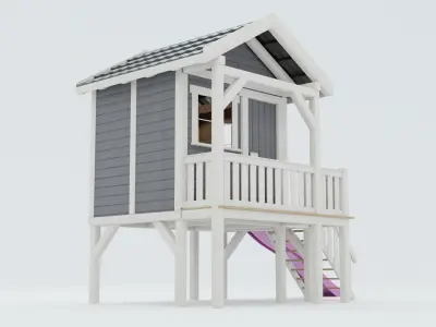 Wooden playhouse with slide 3D model