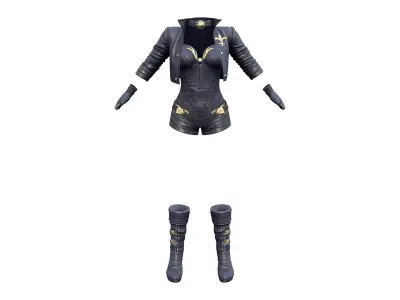 Navy Leather Cropped Jacket Strapless Shorts Dress Outfit Low-poly 3D model