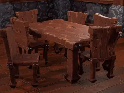 stylized dining table Low-poly 3D model