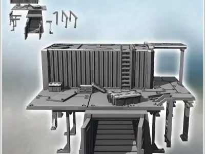 Large outpost in metal arranged containers with awnings and crat 3D print model