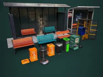 Ultra HD Road Prop Pack  PBR Textured Low-poly 3D model