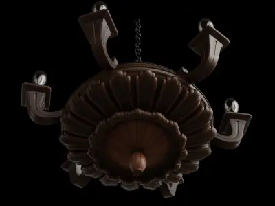 Royal Antique Wooden Chandelier with LODs Low-poly 3D model