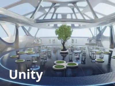  Exhibition Hall Futuristic Interior Unity Low-poly 3D model