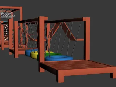 Children outdoor physical training wood playground equipment  3D model