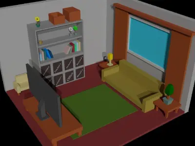 3d lowpoly staff room Low-poly 3D model