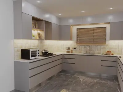 u shape kitchen design  Low-poly 3D model