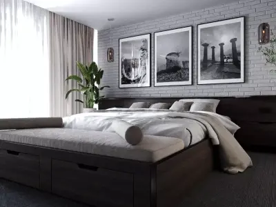 White Brick Bedroom 3d Scene 3D model