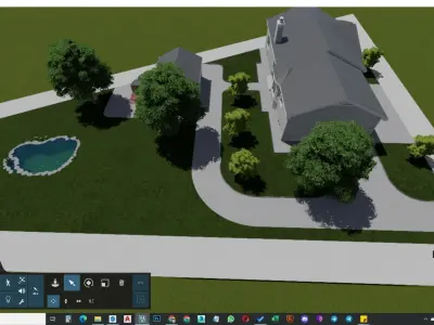 Backyard design with pond and golf cart water pool 3D model