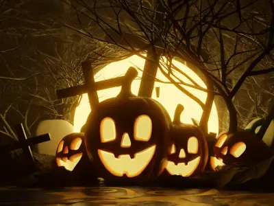 Horror Halloween pumpkin in forest cemetery 3d model 3D model