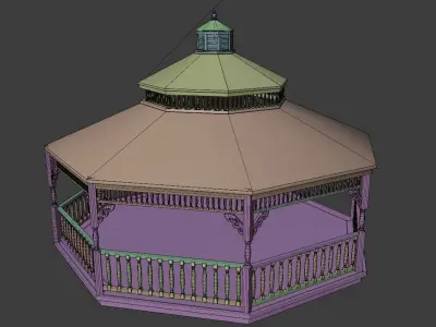 Wooden Pavilion gazebo Low-poly 3D model