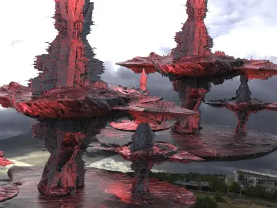 Sci-Fi Dark Alice Themed Mushroom Towers 3D model