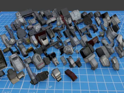 100 mech kitbash for  mech-robot Low-poly 3D model