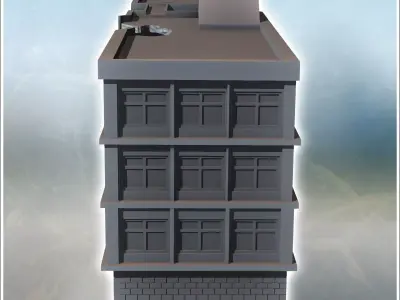 Modern Flat Roof Hospital with Wave Architecture Destroyed Versi 3D print model