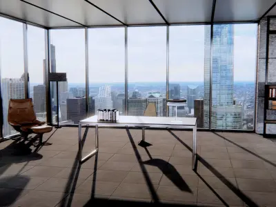 office modern living room with floor to ceiling windows 3D model