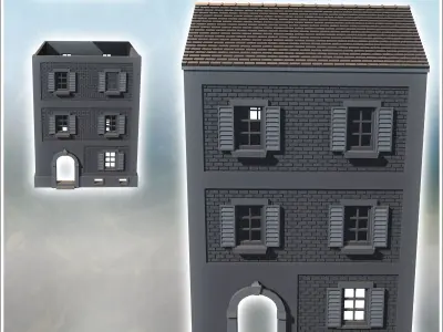 Square brick building with shuttered windows and two floors inta 3D print model