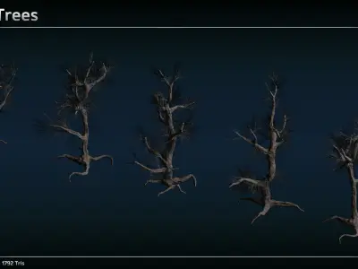 Dead Trees and Bushes Low-poly 3D model