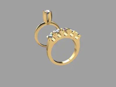 Diamond-Set Gold Ring and Pendant Set 3D print model