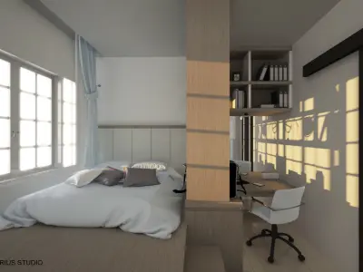 Blue Bedroom Scene 3D model