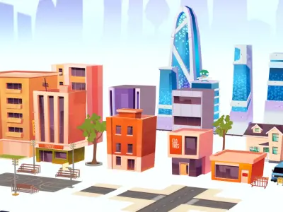 Lowpoly City buildings stylized assets game ready  Low-poly 3D model