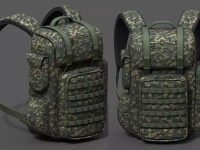 Backpack military combat bag baggage pockets  Low-poly 3D model