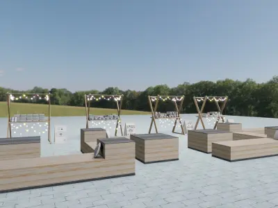 marche-table outdoor food stand with tables and chairs 3D model