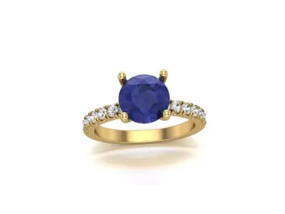 The Round Sapphire with Diamond Accented Shank Ring 3D print model purchase