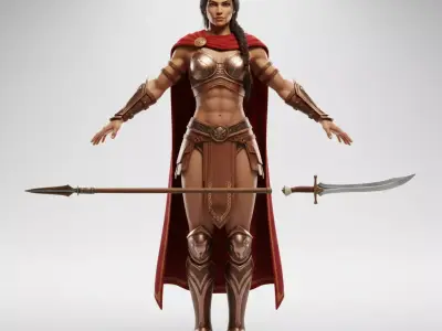 Female Battle Amazon Rigged Game Ready 5K 15K 20K Cinematic Low-poly 3D model