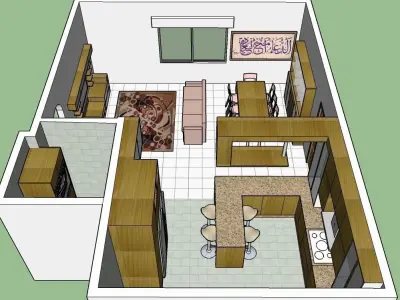 German style Kitchen with dining and living room plus LCD set 3D model