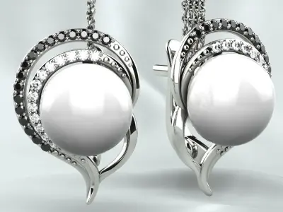 Original Earring with Diamond Pearl or Another Gemstone 3D print model