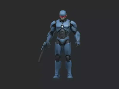 Futuristic Cyborg Soldier with Armor and Gun 3D model