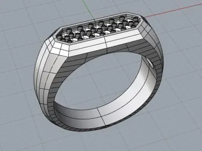Classic Octagon Top Ring Signet Round Gemstones 3D Print Model 3D print model