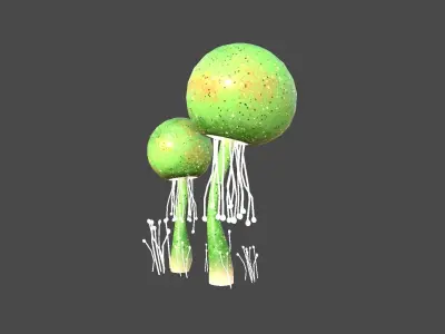 Fantasy Mushroom E09 Green Orange - Scene Backdrop Design Low-poly 3D model