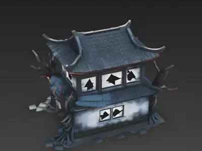 Stylized Spooky Ruined Chinese House 3D Model Low-poly 3D model