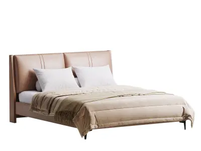 Modern Light Wood Pine Upholstered Headboard Bed 3D model