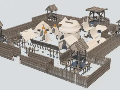 Set of medieval campaigns assets Low-poly 3D model