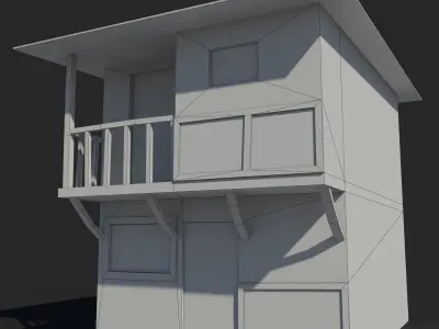Slum m old house with balcony Low-poly 3D model