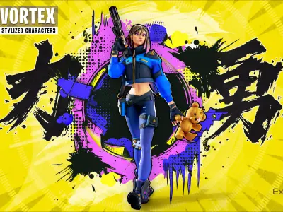 Blue Vortex - Stylized Sci-Fi Shooter Girl Low-poly 3D model