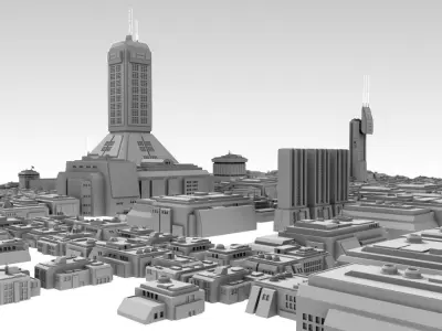 SCI-FI CITY FUTURISTIC BUILDINGS 2 Low-poly 3D model