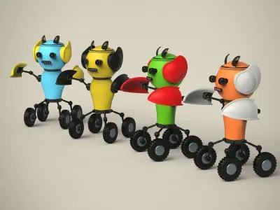 Robots four toy on wheels 3D model