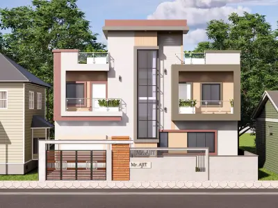 Duplex Modern Home Exterior Elevation Design 3D model