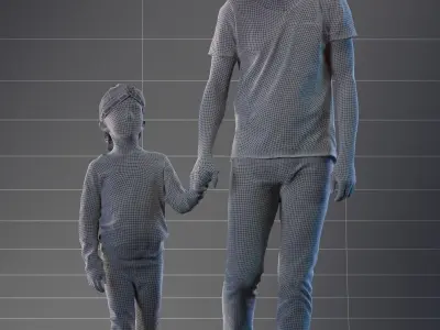 Father and daughter walking 3D model